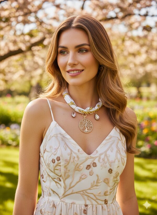 Bandana de Seda y Dije del Arbol de la Vida