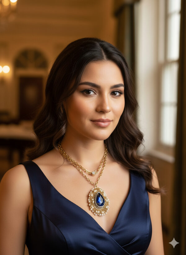 Maxicollar de Cristal Zafiro en Nido de Filigrana y Perlas