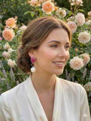 Aretes "Glamour Vintage", Pendientes Gota de Rubí con Perla Redonda de Lujo