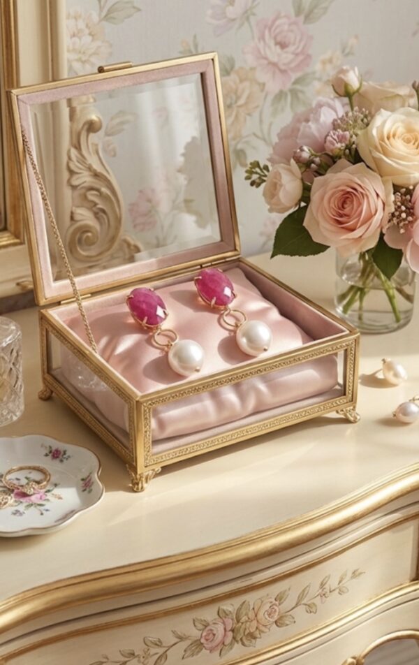 Aretes "Glamour Vintage", Pendientes Gota de Rubí con Perla Redonda de Lujo