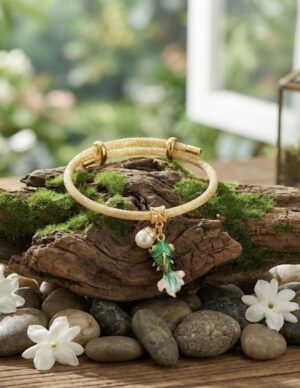 Brazalete "Pez de la Suerte" - Malla Dorada y Dije Esmaltado con Perla