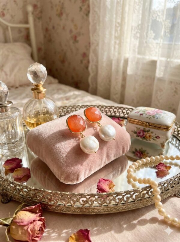 IMG_2523 Atardecer Barroco - Ágata Naranja y Perlas Colgantes