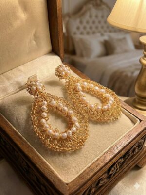 IMG_2526 Pendientes "Lágrima de Nácar" - Filigrana Dorada Tejida y Microperlas