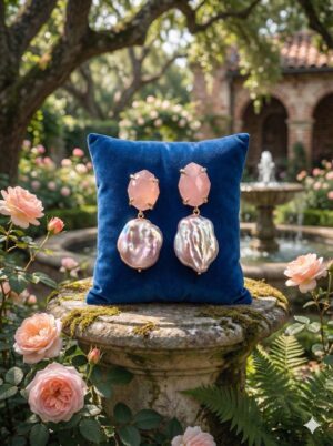 IMG_2534 Pendientes "Diosa Barroca" - Cuarzo Rosa y Perlas Keshi Gigantes