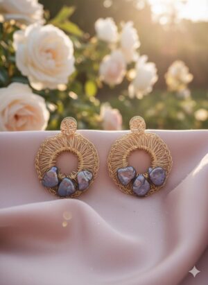 Aros de Lujo con Perlas Irregulares Azules