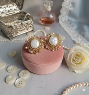 Pendientes de Botón con Perla Irregular y Micropedrería