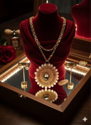 Maxicollar de Medallón Tejido con Perlas y Cristal Central