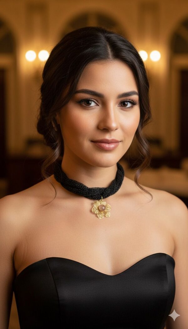 Choker de Malla Texturizada con Flor Dorada