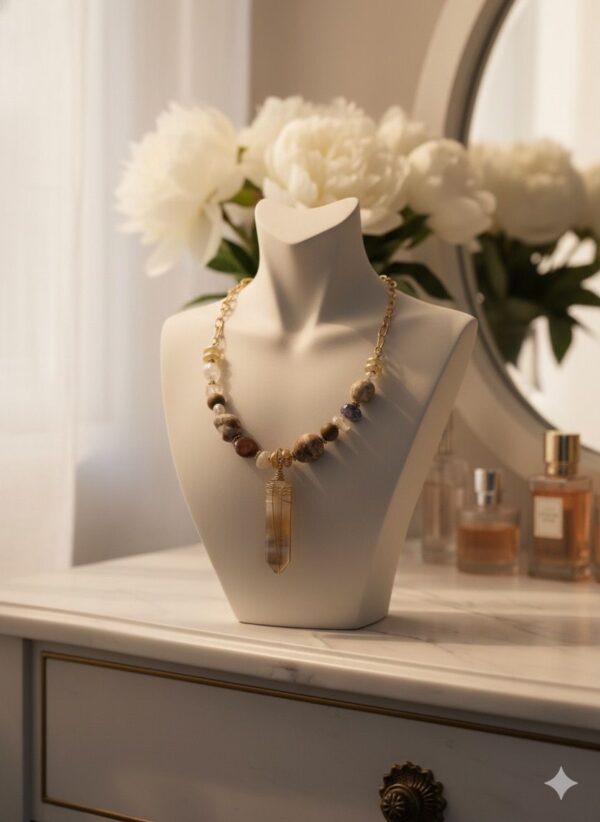 Collar Asimétrico de Piedras Naturales y Cuarzo de Punta de Cristal