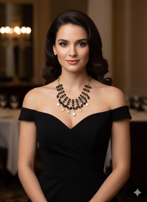 collar046b Maxicollar de Capas Múltiples con Ónix, Amatista y Dijes