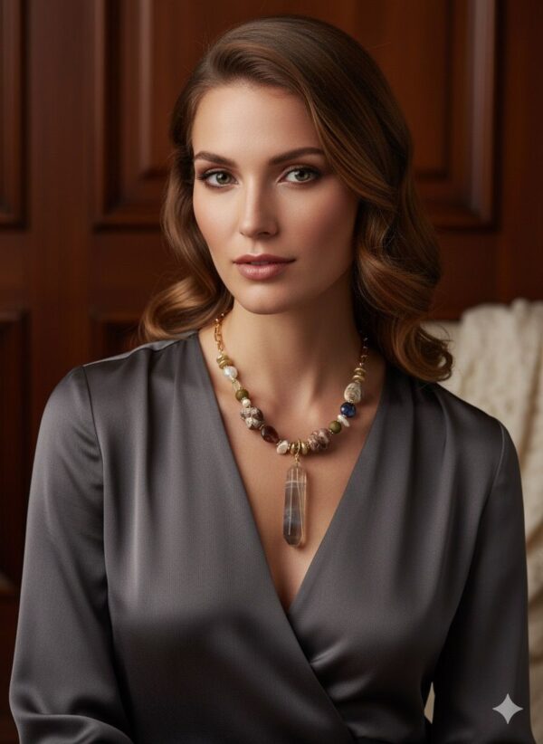 Collar Asimétrico de Piedras Naturales y Cuarzo de Punta de Cristal