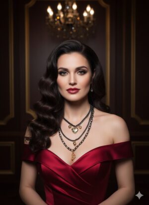 Collar Multi-capa de Cadena Oscura con Dijes de Corazón Dorados