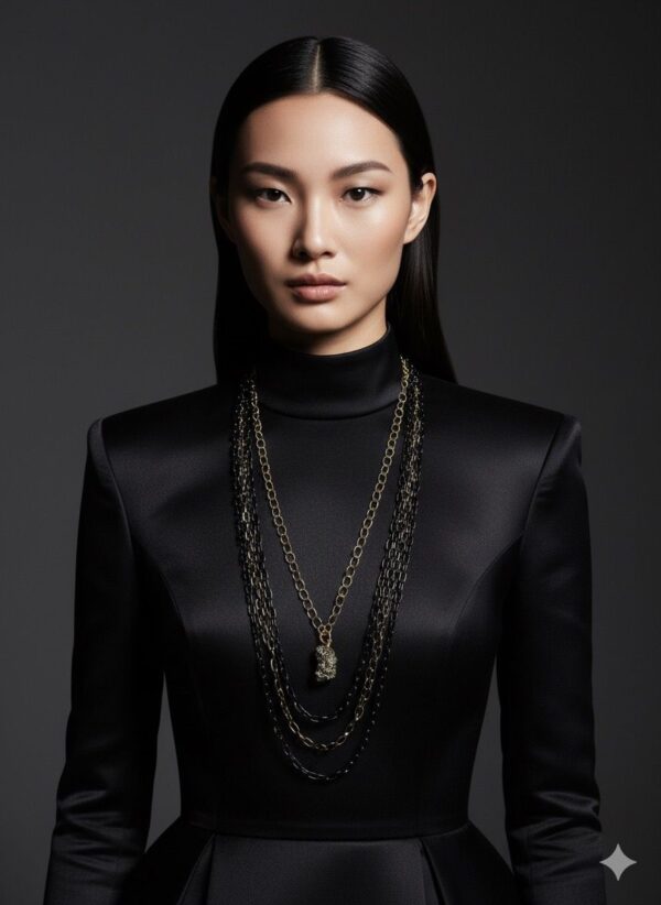 Collar Multi-capa de Cadenas Finas Mixtas con Dije de Pirita