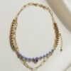 collar073 Collar Multi-capa de Cadenas Mixtas, Cuentas Doradas y Azules