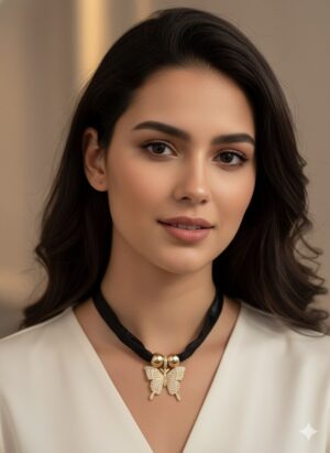 Gargantilla (Choker) de Tela Negra con Dije de Mariposa Grande en Pavé de Cristales