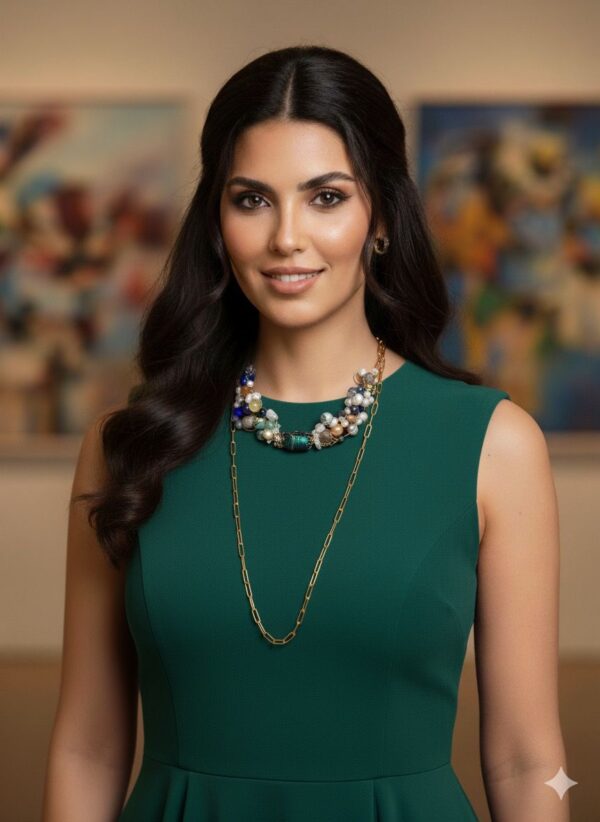 Collar Asimétrico de Eslabones Dorados con Pechera de Piedras Mixtas y Dije de Escarabajo