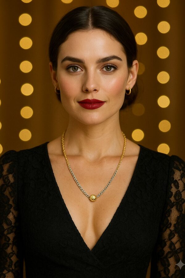 Collar de Cadena Cubana Bicolor (Dorado y Plateado) con Esfera Dorada Central