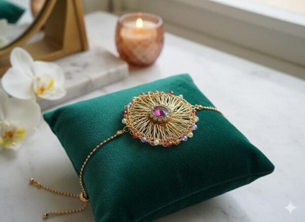 pulsera09 Pulsera de Filigrana Dorada con Cristal Iridiscente y Cierre Ajustable