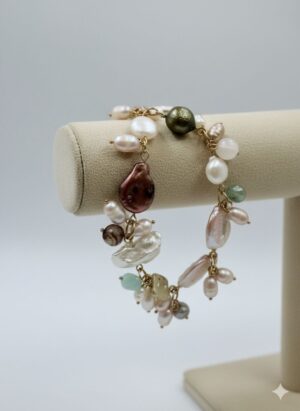 Pulsera Estilo Racimo con Perlas Barrocas Mixtas y Piedras Naturales