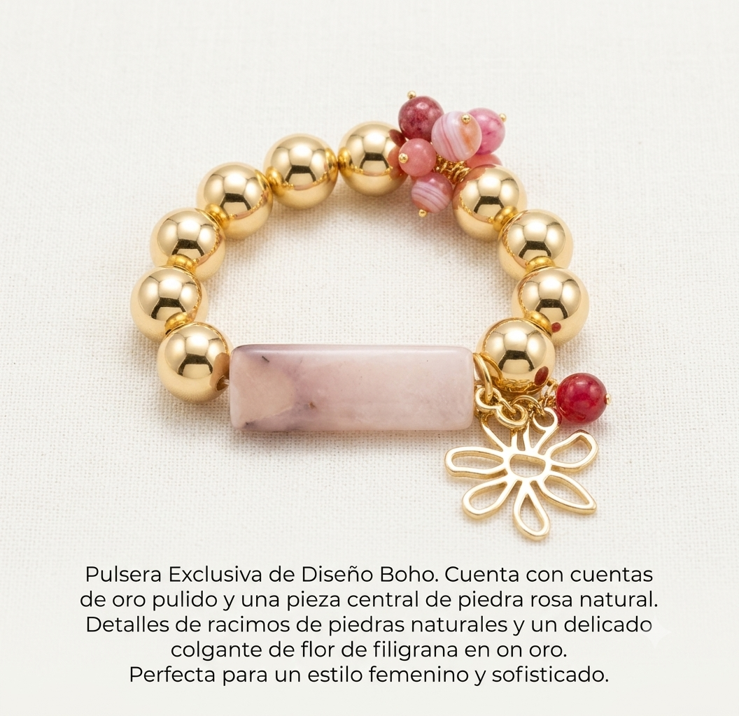 PULSERA EN CHAPA DE ORO EN TONOS ROSAS